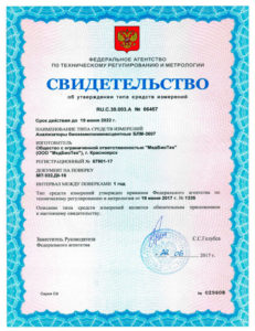 Свидетельство об утверждении типа средств измерений